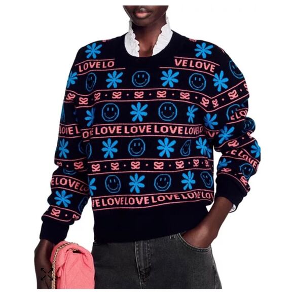 Sandro Barnabe Smiley Jacquard Sweater - Picture 1 of 6